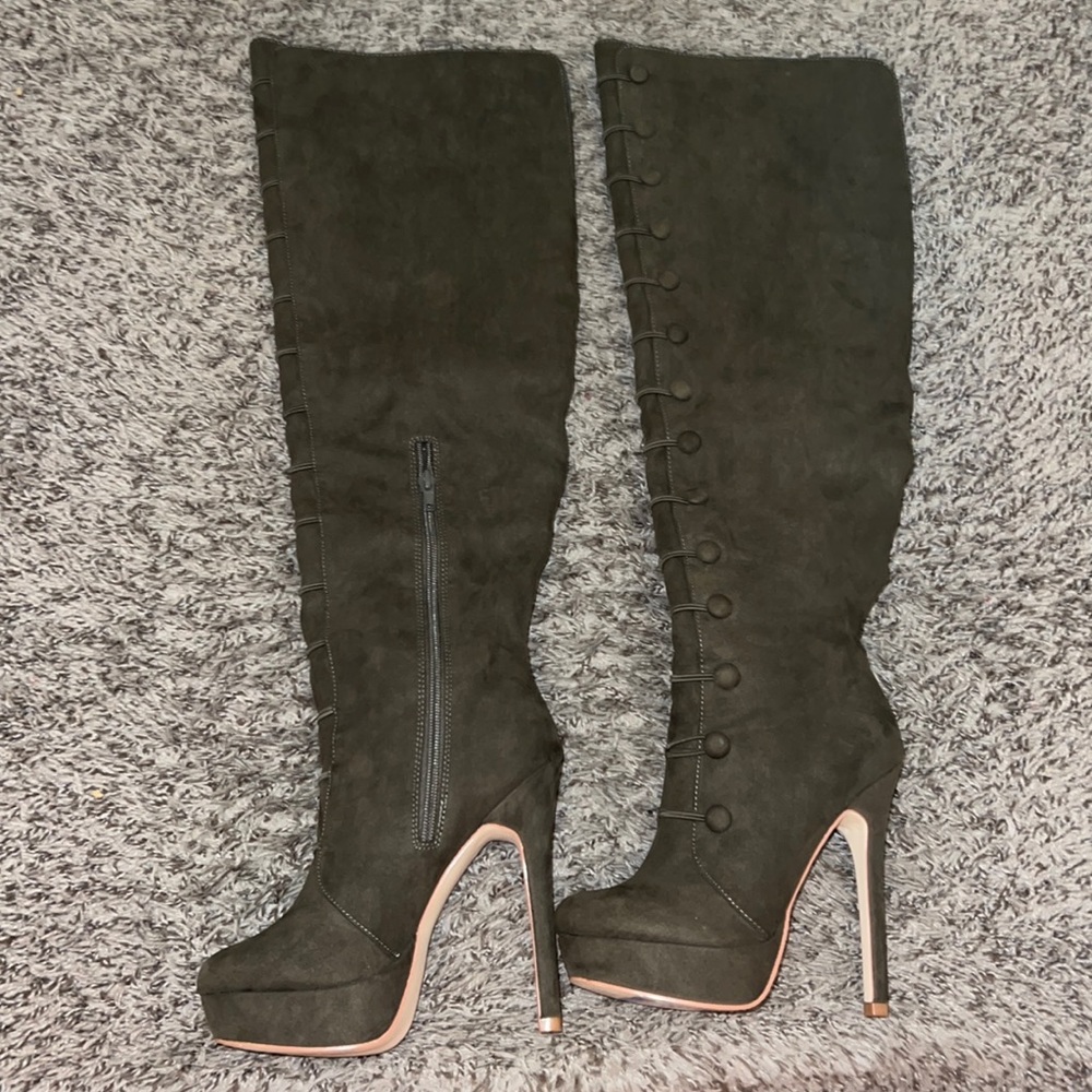 Dark grey over the knee boots